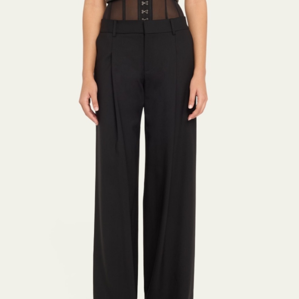 MONSE Black Flare Wide Leg Jeans with Suspender Detail